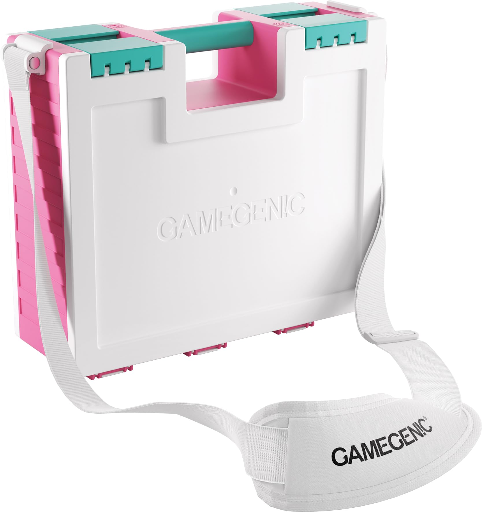 Gamegenic Game Castle Aufbewahrungskoffer für Brettspiele, Pink/Weiß/Blaugrün