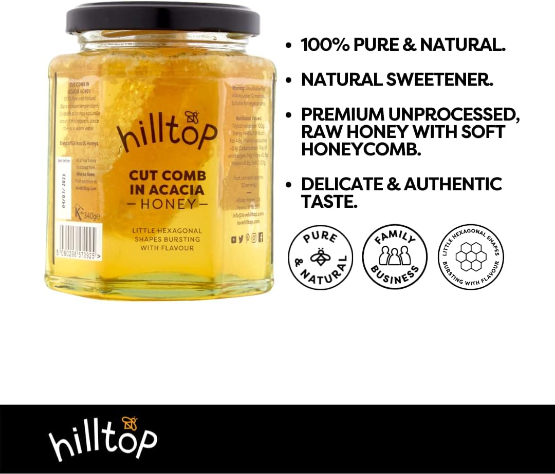 Hilltop Honey – Geschnittene Waben in Akazienhonig, 340 g
