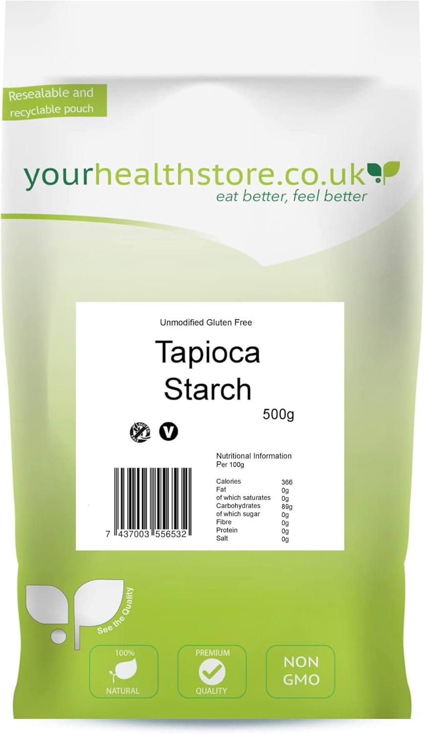yourhealthstore Unmodifizierte Tapiokastärke 500 g – Glutenfrei, gentechnikfrei, vegan