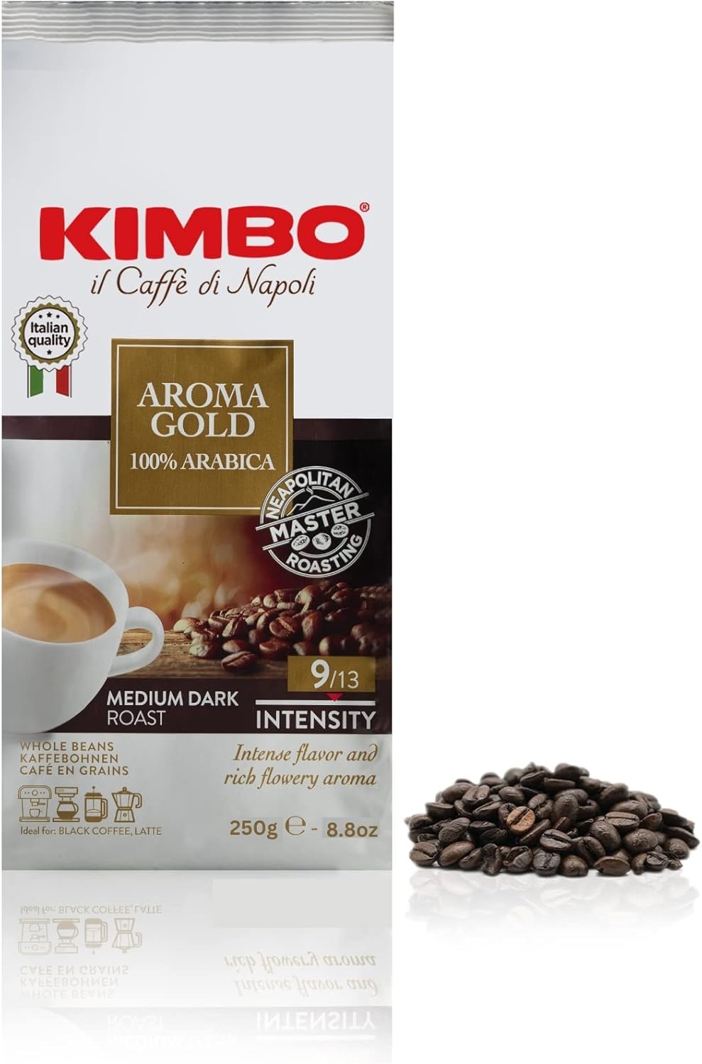 Kimbo Aroma Gold – 100 % Arabica-Kaffeebohnen, mitteldunkle Röstung, 250 g