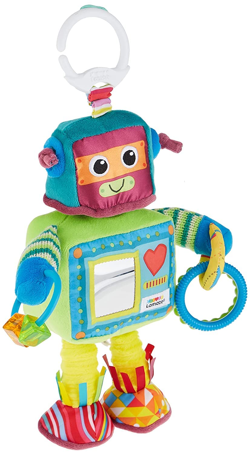 Lamaze Rusty der Roboter – Sinnesspielzeug für Babys von 0–6 Monaten mit drehbarem Kopf und Clip