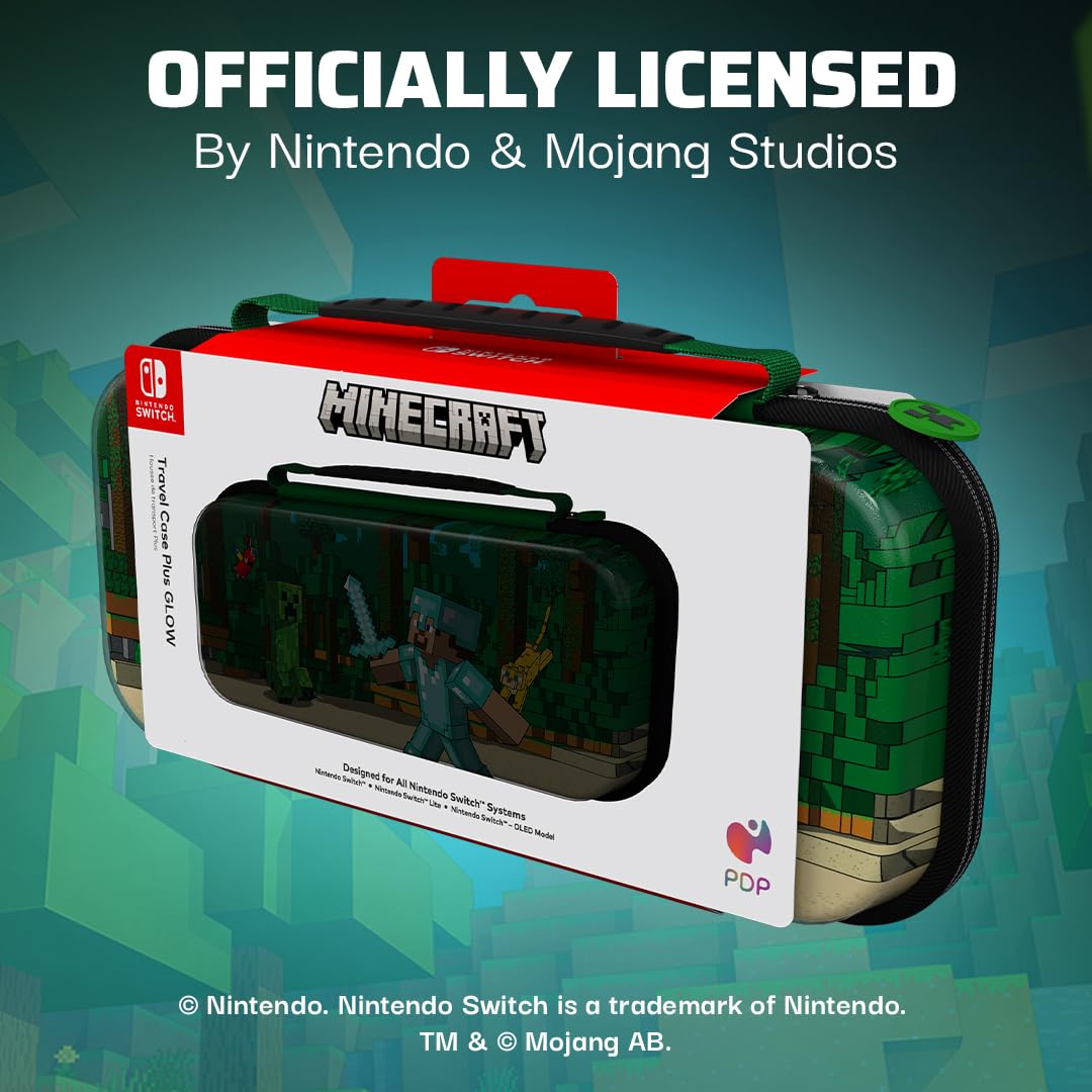 Minecraft Forest Battle – Nintendo Switch-Reiseetui mit im Dunkeln leuchtendem Design