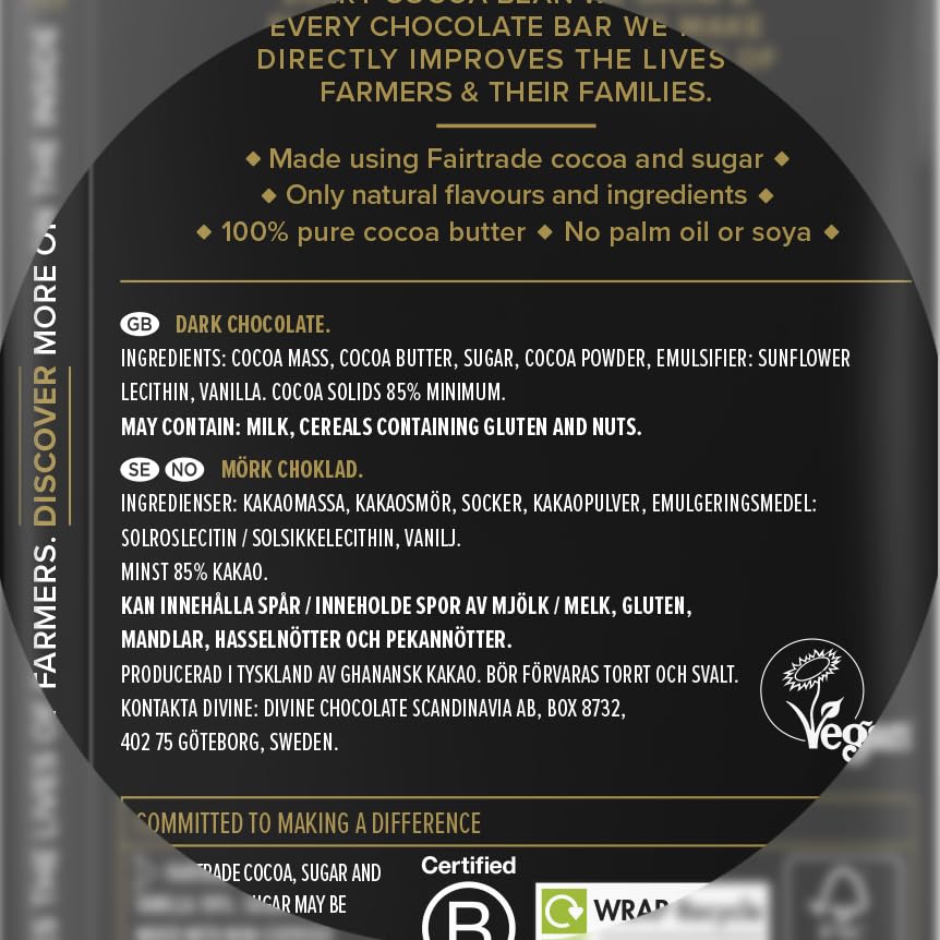 Divine - 85% Kakao Zartbitterschokoladentafel (90 g, 15er-Packung)