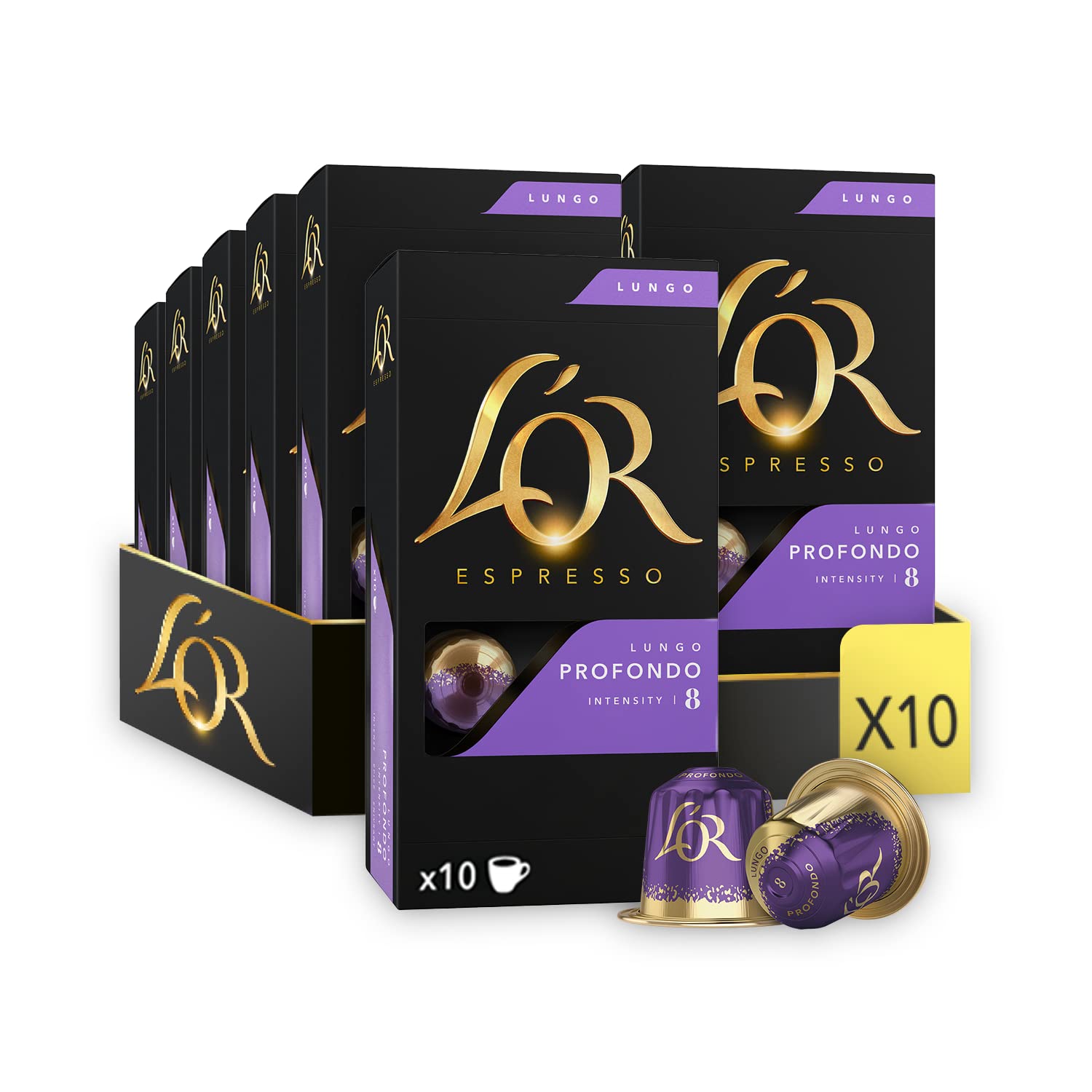 L'OR Espresso Lungo Profondo Kaffeepads x10 Intensität 8 - Kompatibel mit Nespresso-Maschinen