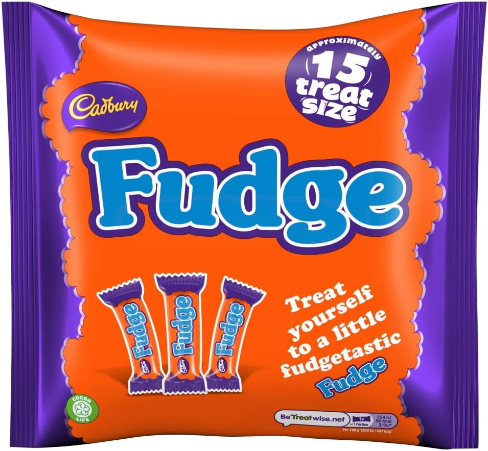 Cadbury Fudge Treatsize Chocolate 15 Riegel Multipack – 202 g einzeln verpackte Milch- und cremige Fudge-Riegel