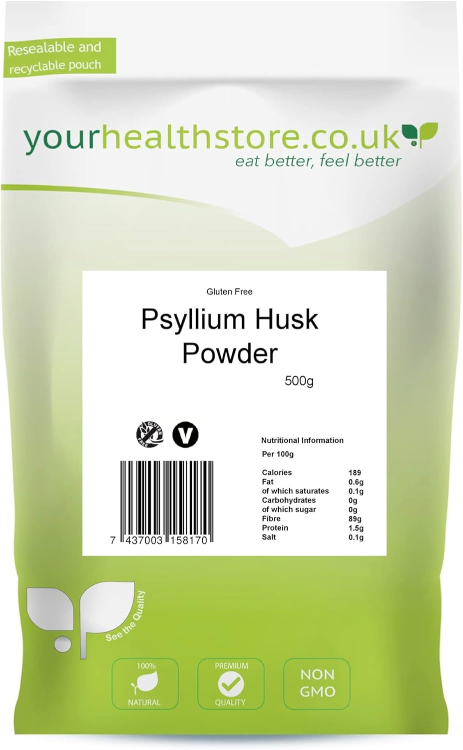 Flohsamenschalenpulver 500 g – 100 % rein, ballaststoffreich, veganfreundlich