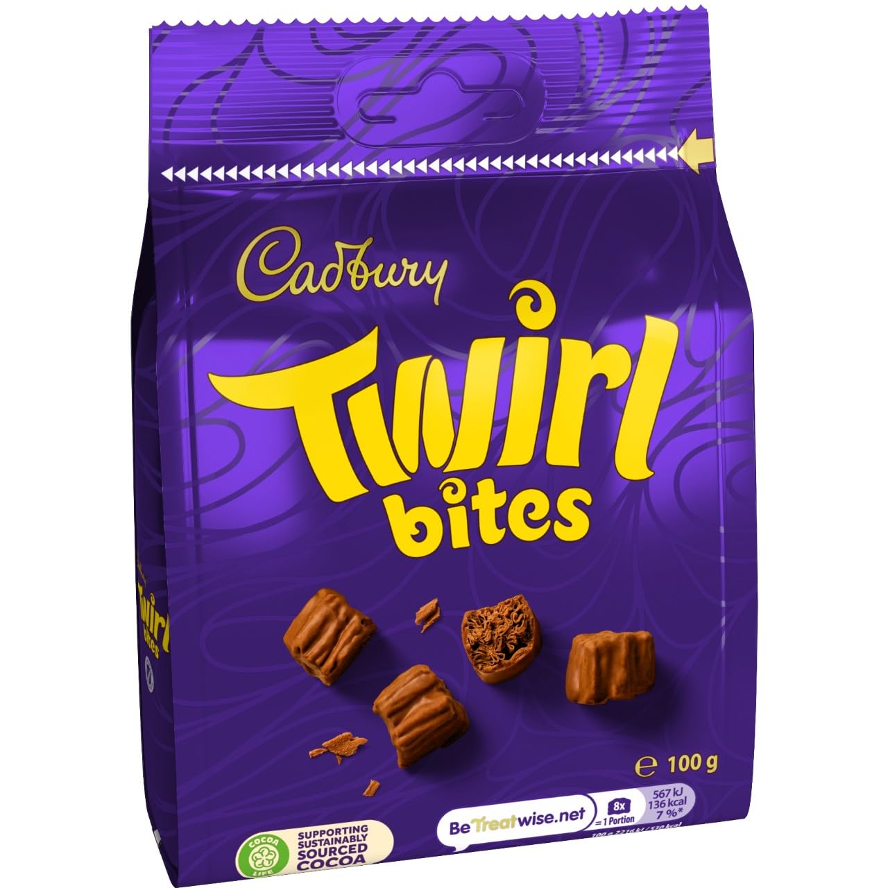 Cadbury Milchschokolade Twirl Bites, Beutel zum Teilen, Leckereien in mundgerechter Größe, 100 g