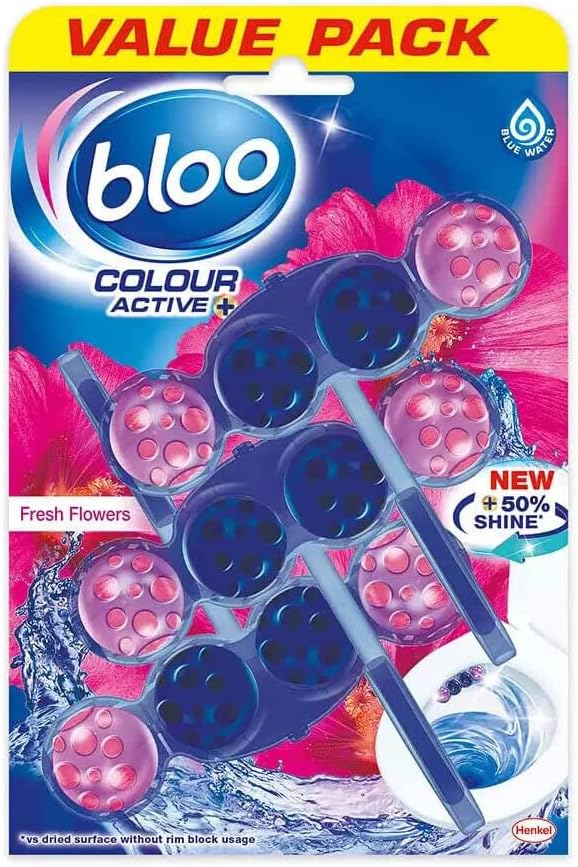 Bloo Colour Active Flower Randblock, 150 g – Toilettenreinigung mit frischem Duft & Anti-Kalk