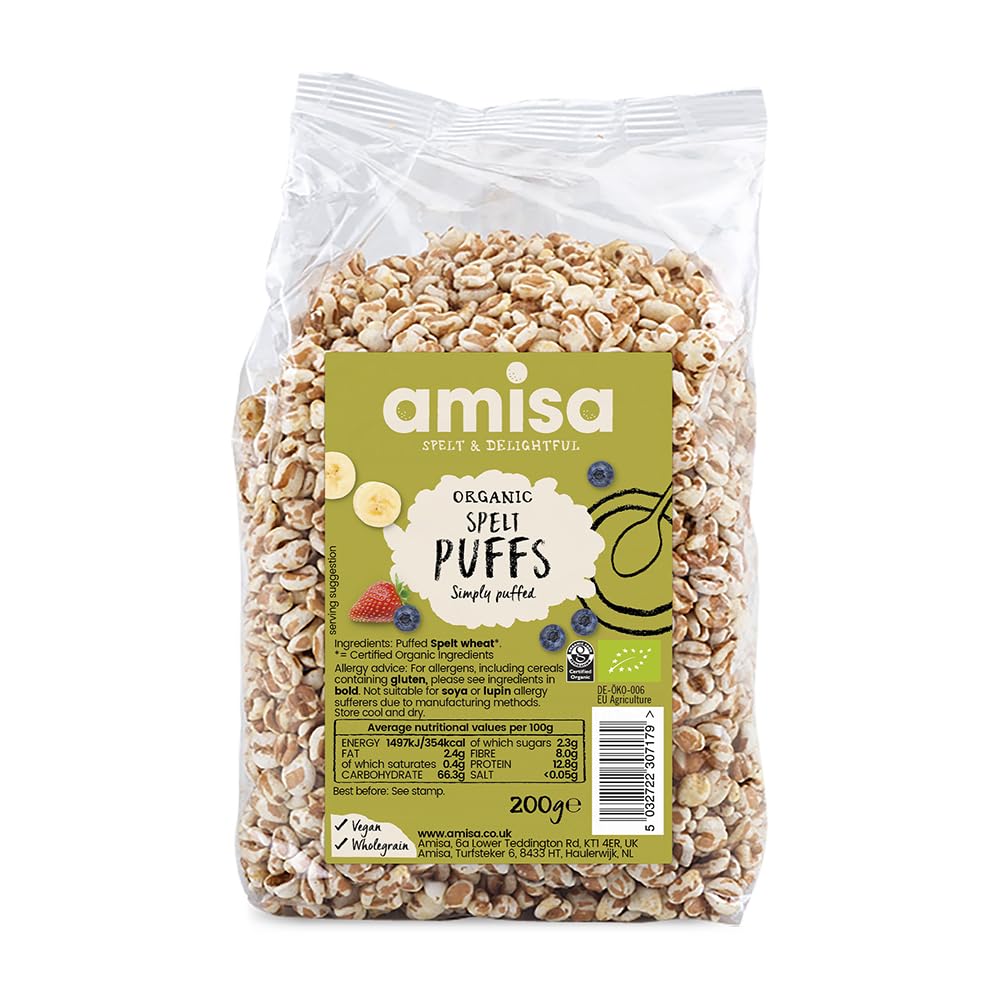 Amisa Bio-Dinkel-Puffs, 200 g – Leichte und knusprige Textur – Ballaststoffreich und vegan