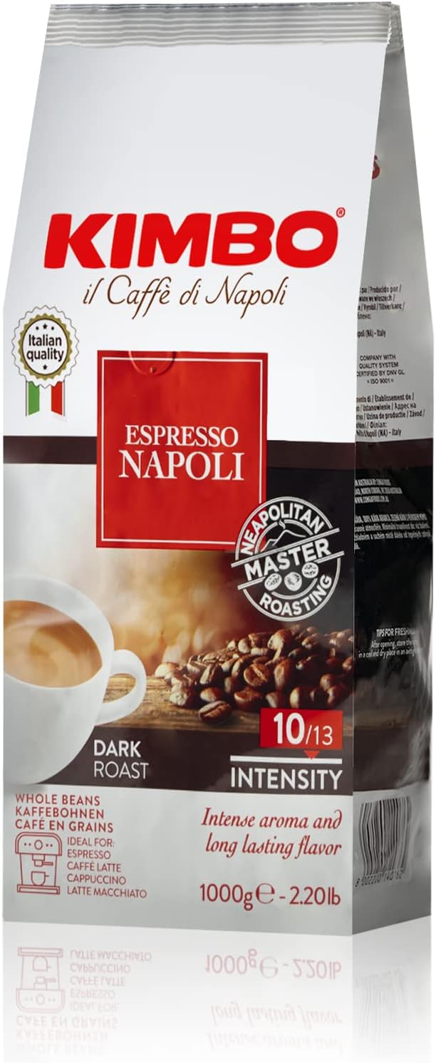 Kimbo Espresso Napoletano Ganze Kaffeebohnen, dunkle Röstung, 1-kg-Beutel