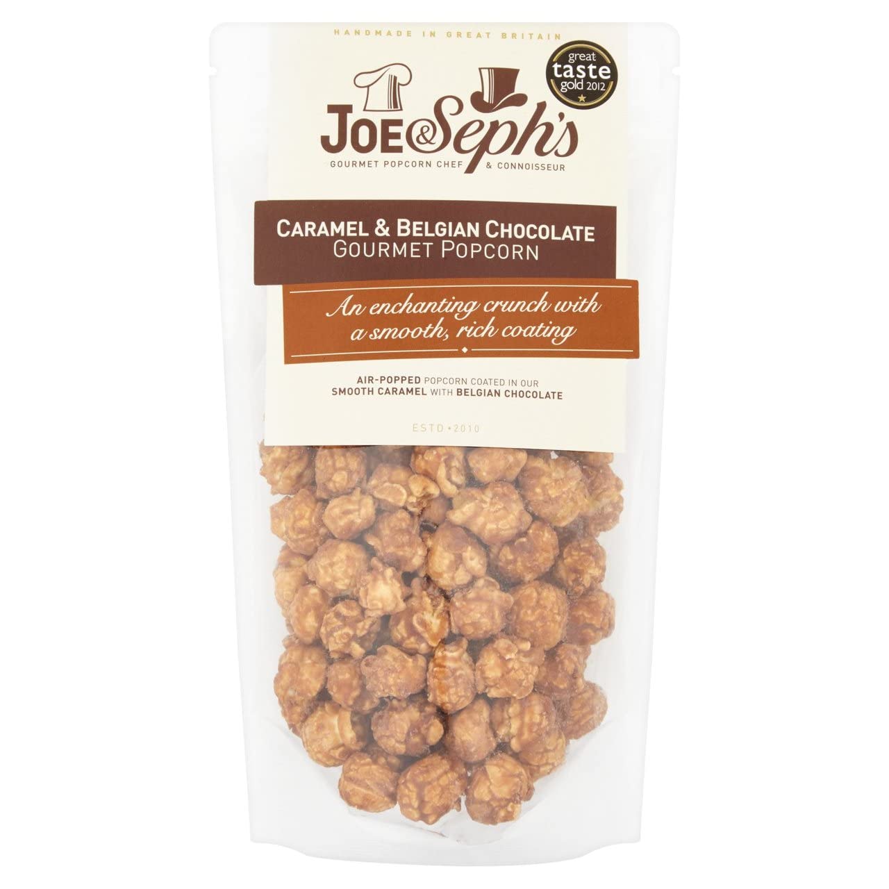 Joe & Seph's Belgisches Schokoladen-Karamell-Popcorn – Handgemachter Heißluft-Snack, 75 g