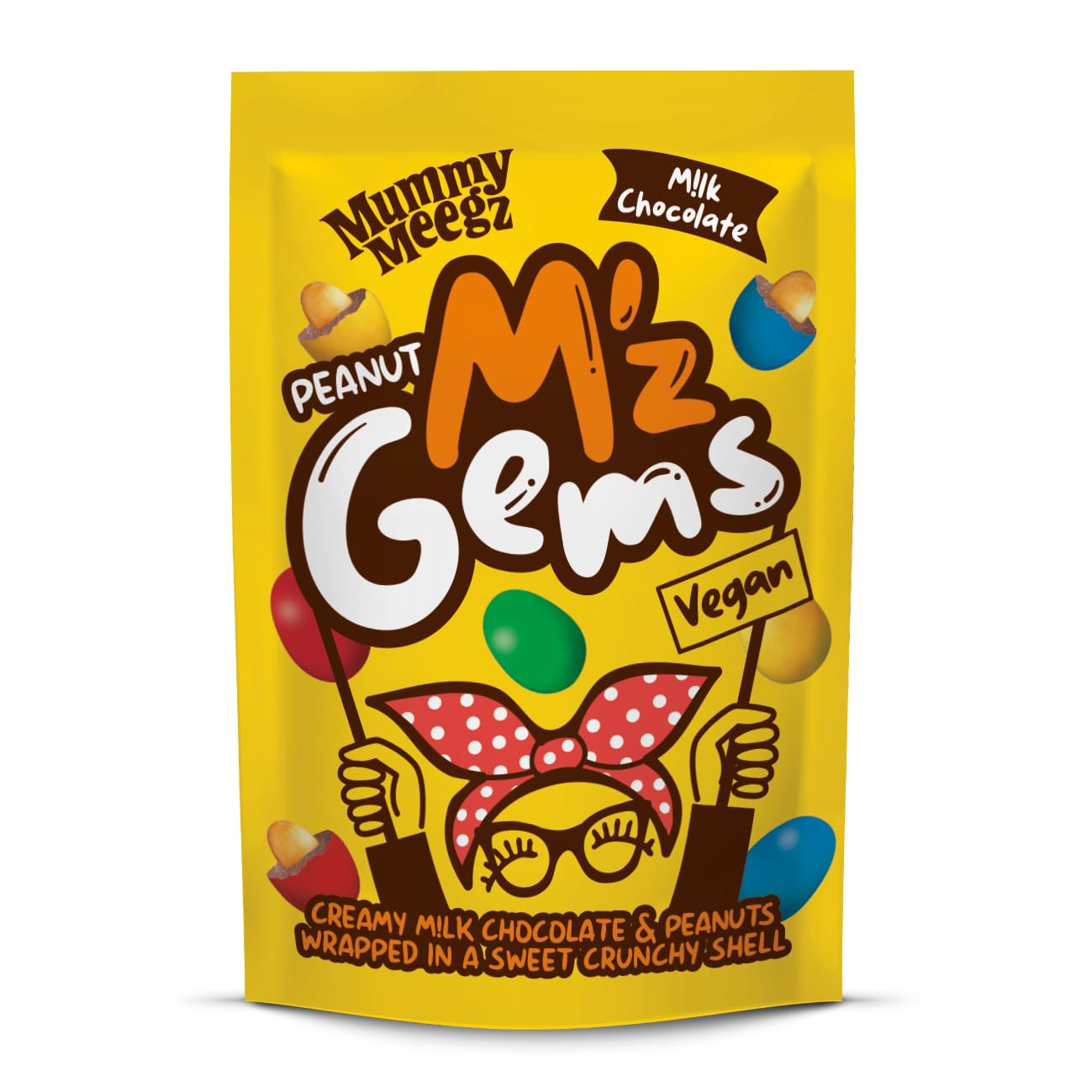 Mummy Meegz M"z Gems – Vegane cremige Milchschokoladen- und Erdnuss-Gems – 80 g