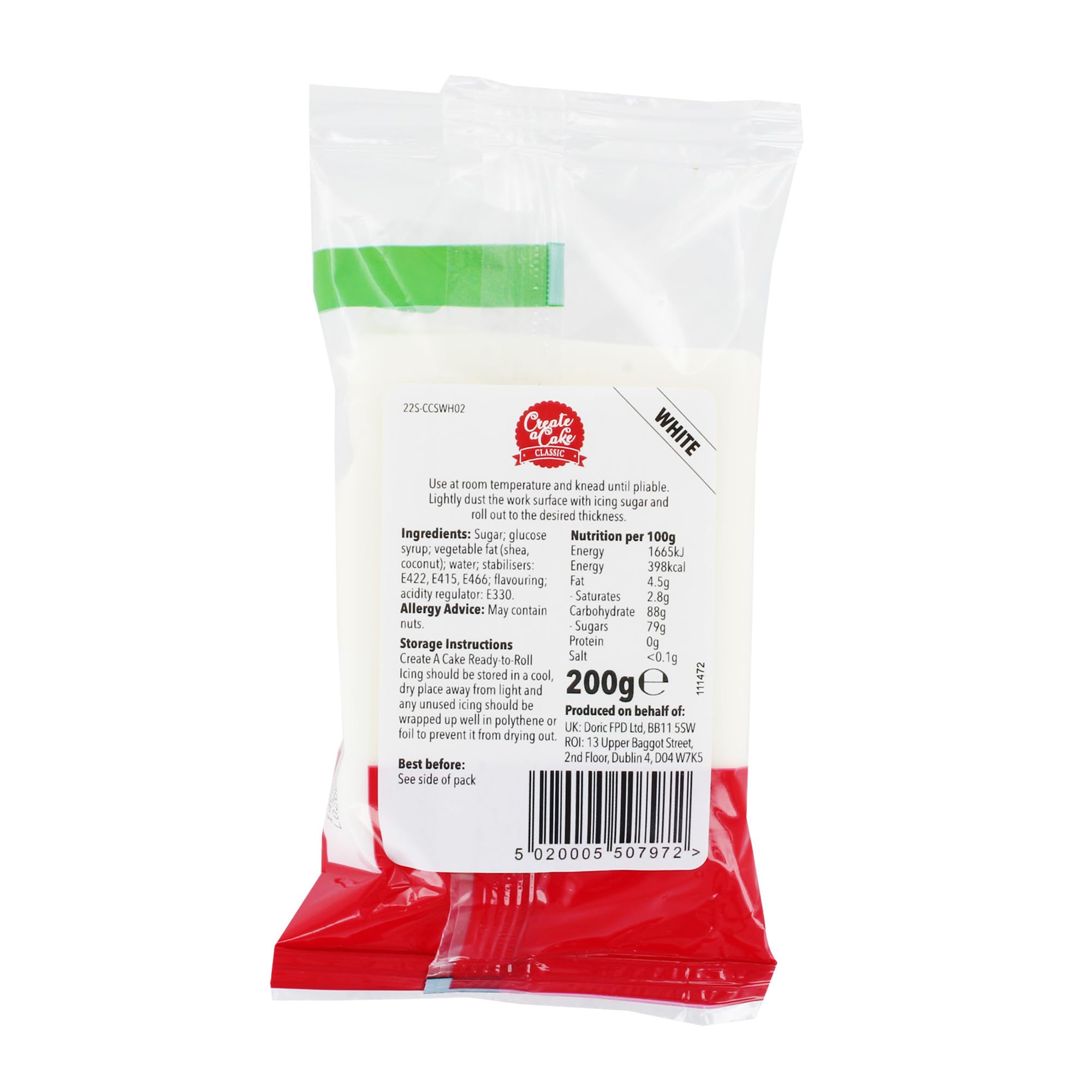 Create A Cake – Rollfertiger Zuckerguss, weißer Fondant, Zuckerpaste, 200 g