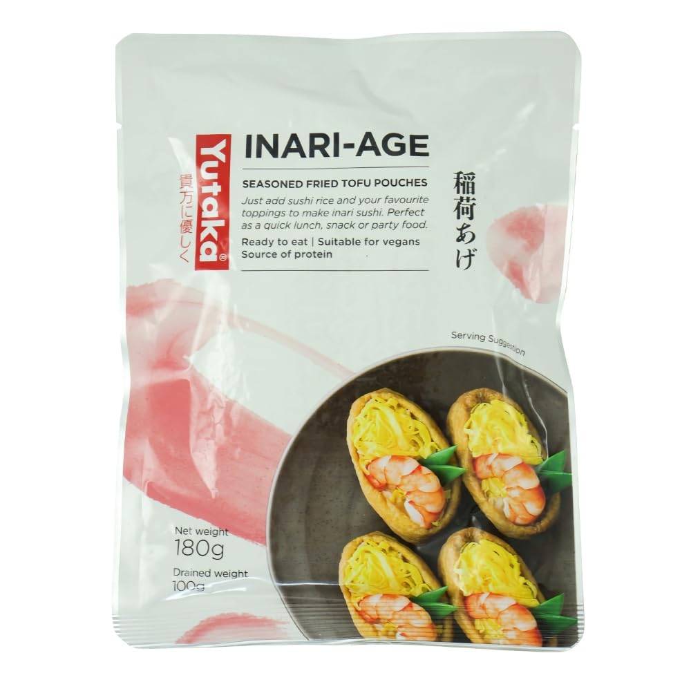 Yutaka Gewürzte Sojabohnenquark-Sushi-Taschen Inari 10 Stück (180 g) | Gebrauchsfertige vegane Tofu-Beutel