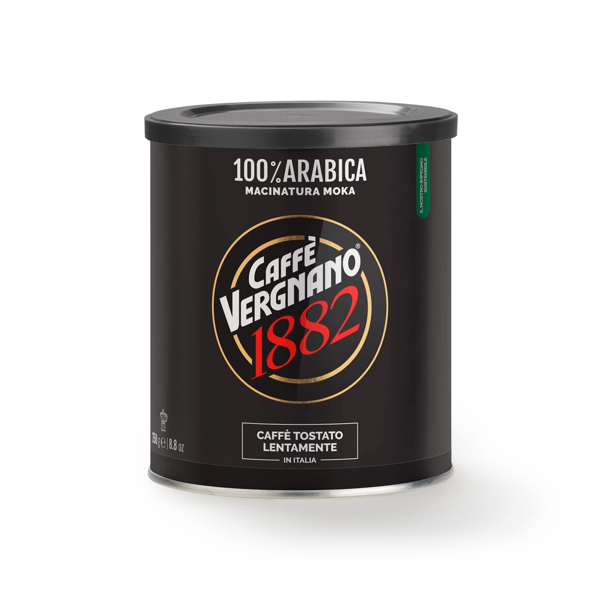 Caffè Vergnano 1882 100 % Arabica gemahlener Kaffee für Moka Pot – 250 g Dose
