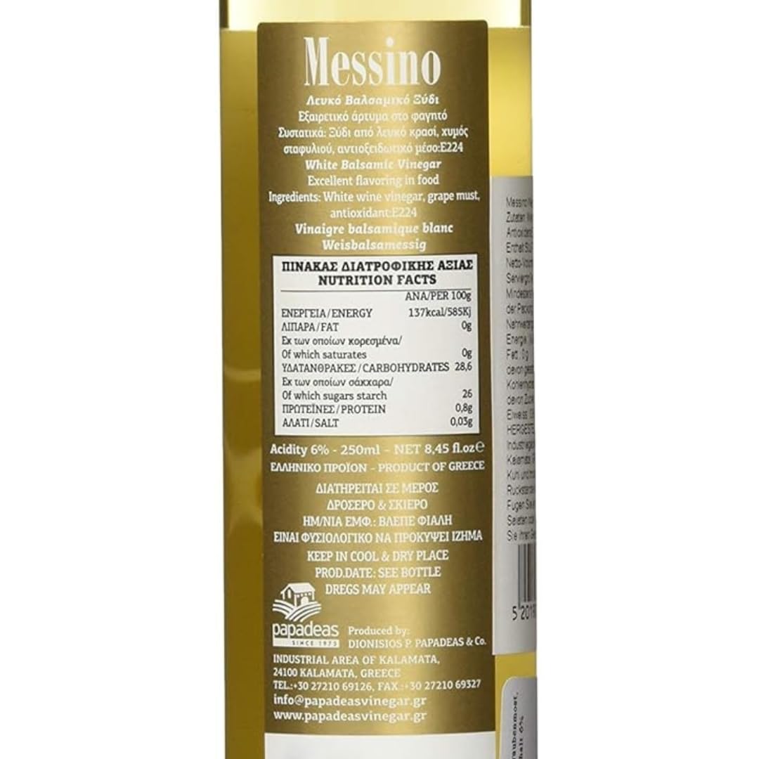 Messino Griechischer Weißer Balsamico-Essig – Ohne Zuckerzusatz – Vegan – 2 x 250 ml