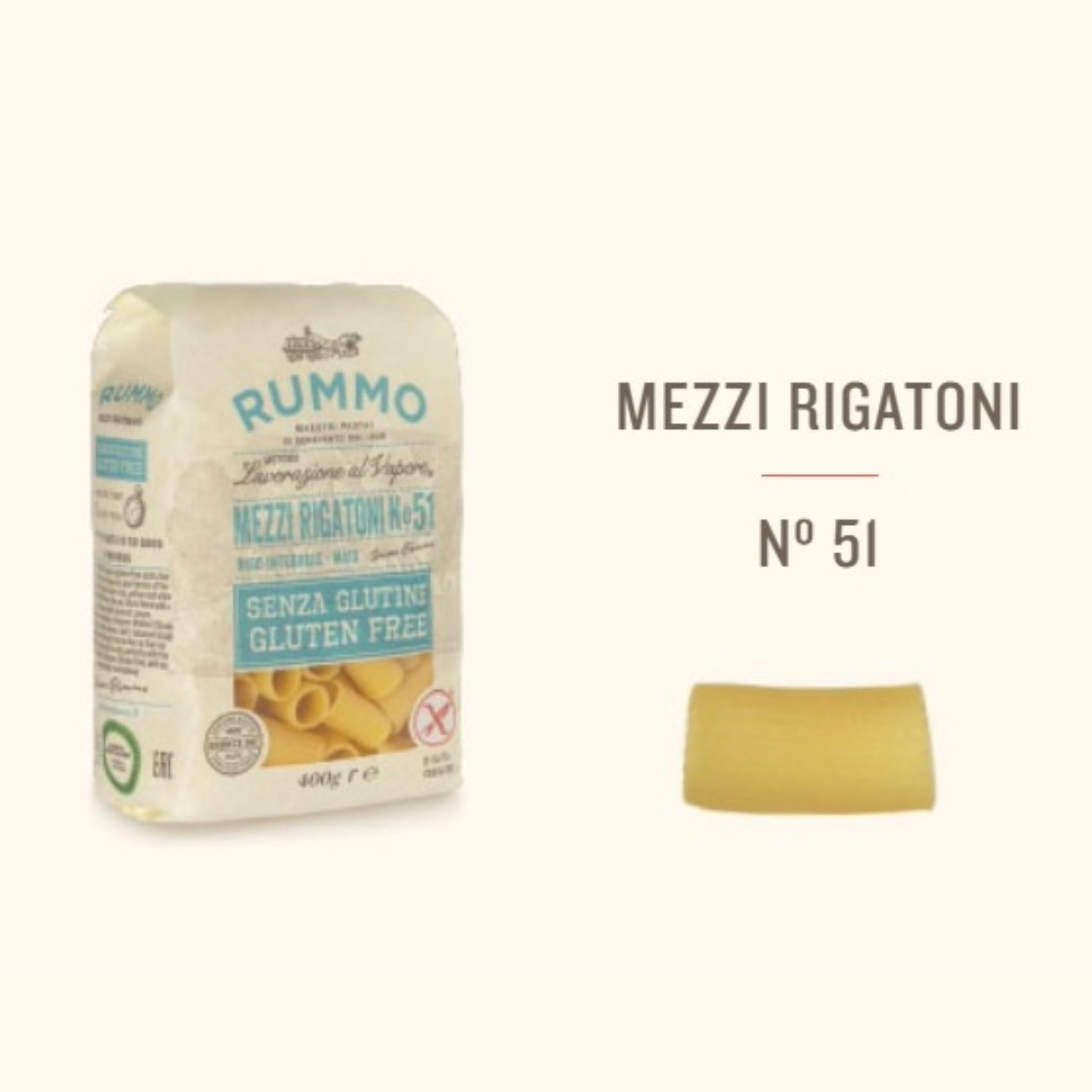 Rummo Glutenfreie Mezzi Rigatoni Nr. 51 – Bio-Nudeln aus Italien, kurze Röhrenform für Saucen und zum Backen