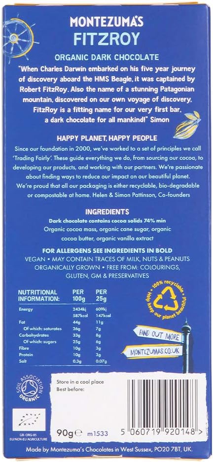 Montezuma - FitzRoy 74% Kakao Zartbitterschokoladentafel Bio Vegan Glutenfrei