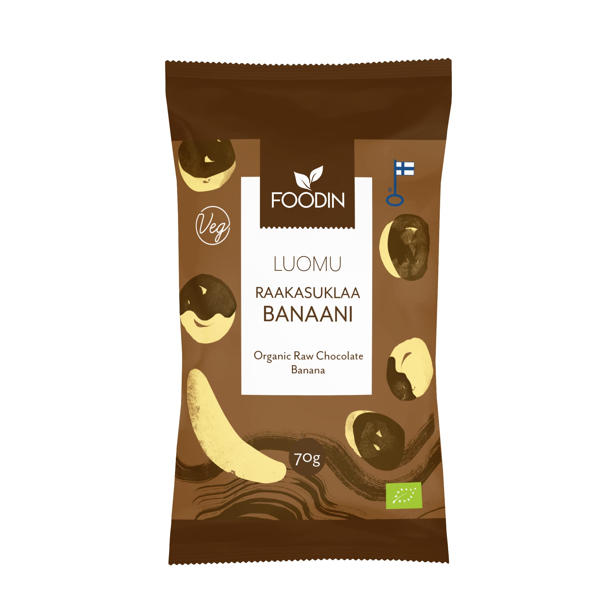 Foodin Bio-Banane mit Rohschokoladeüberzug 70 g – Veganer, ohne Zuckerzusatz, glutenfreier, milchfreier Snack