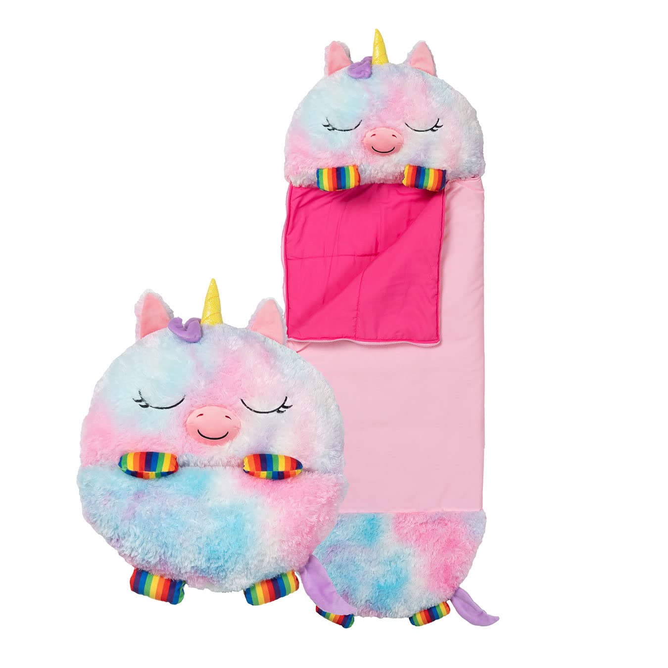 Happy Nappers Kinderschlafsack Regenbogen-Einhorn – Plüschtier und bequemer Schlafsack für Unisex-Jugendliche