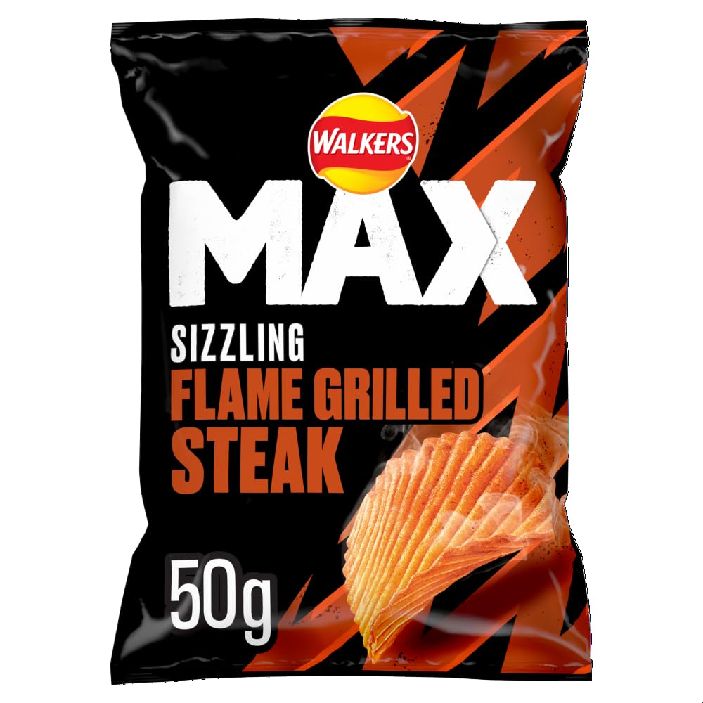 Walkers Max Sizzling Flame Grilled Steak Chips 50 g (24er-Packung)