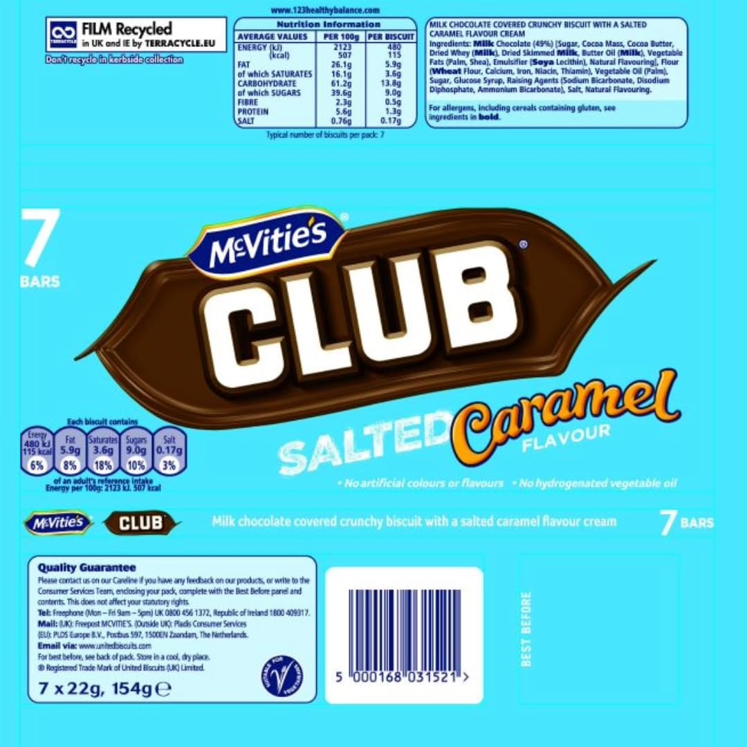 McVitie's Club Salted Caramel Biscuit Riegel 7x23g