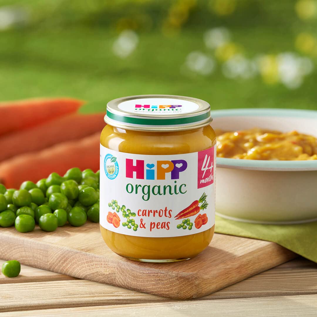 HiPP Organic Carrots & Peas Baby Food Jar 4+ Months 125g (Pack of 6)