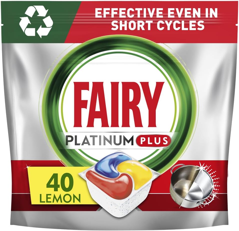 Fairy Platinum Plus Complete Geschirrspültabs, 40 Tabs, Zitrone, mit Anti-Dull-Technologie