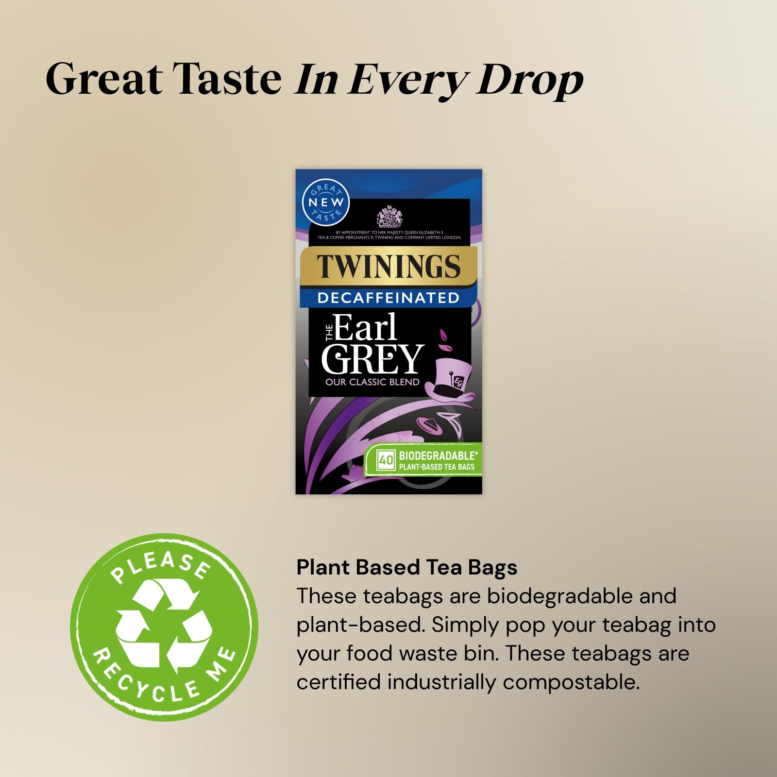 Twinings Earl Grey, entkoffeinierte Schwarzteemischung mit Bergamotte- und Zitronengeschmack – 40 Teebeutel