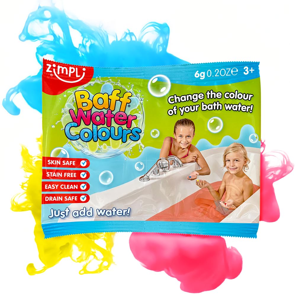 Zimpli Kids Baff Wasserfarben-Partytütenfüller – Badetropfen für Kinder, 3 Tabs pro Tüte, ab 3 Jahren