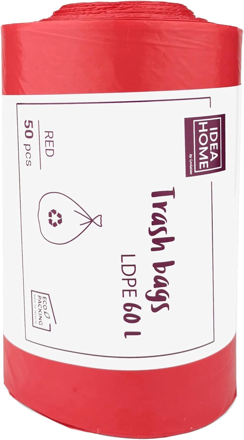 D.RECT 60L Robuste rote Müllbeutel – 50er-Pack