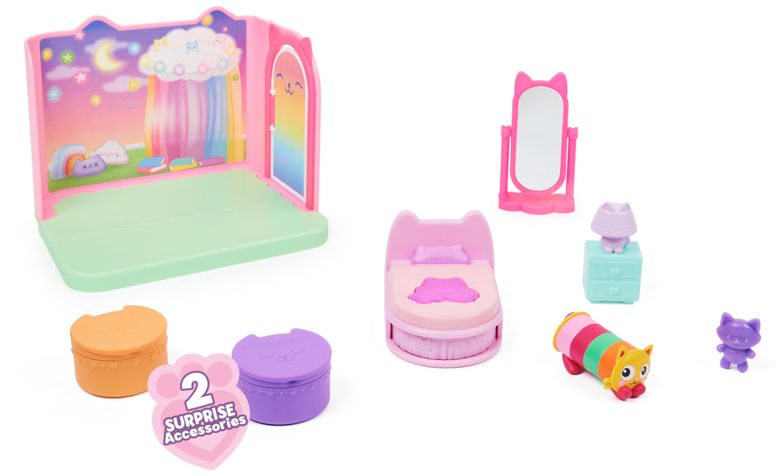 Gabby's Dollhouse Sweet Dreams Schlafzimmer-Spielset mit Kissen-Katzenfigur und 3 Zubehörteilen