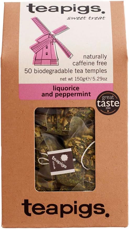 Teapigs Lakritz- und Pfefferminztee – 50 Teebeutel mit ganzen Blättern, natürlich koffeinfreier Kräutertee