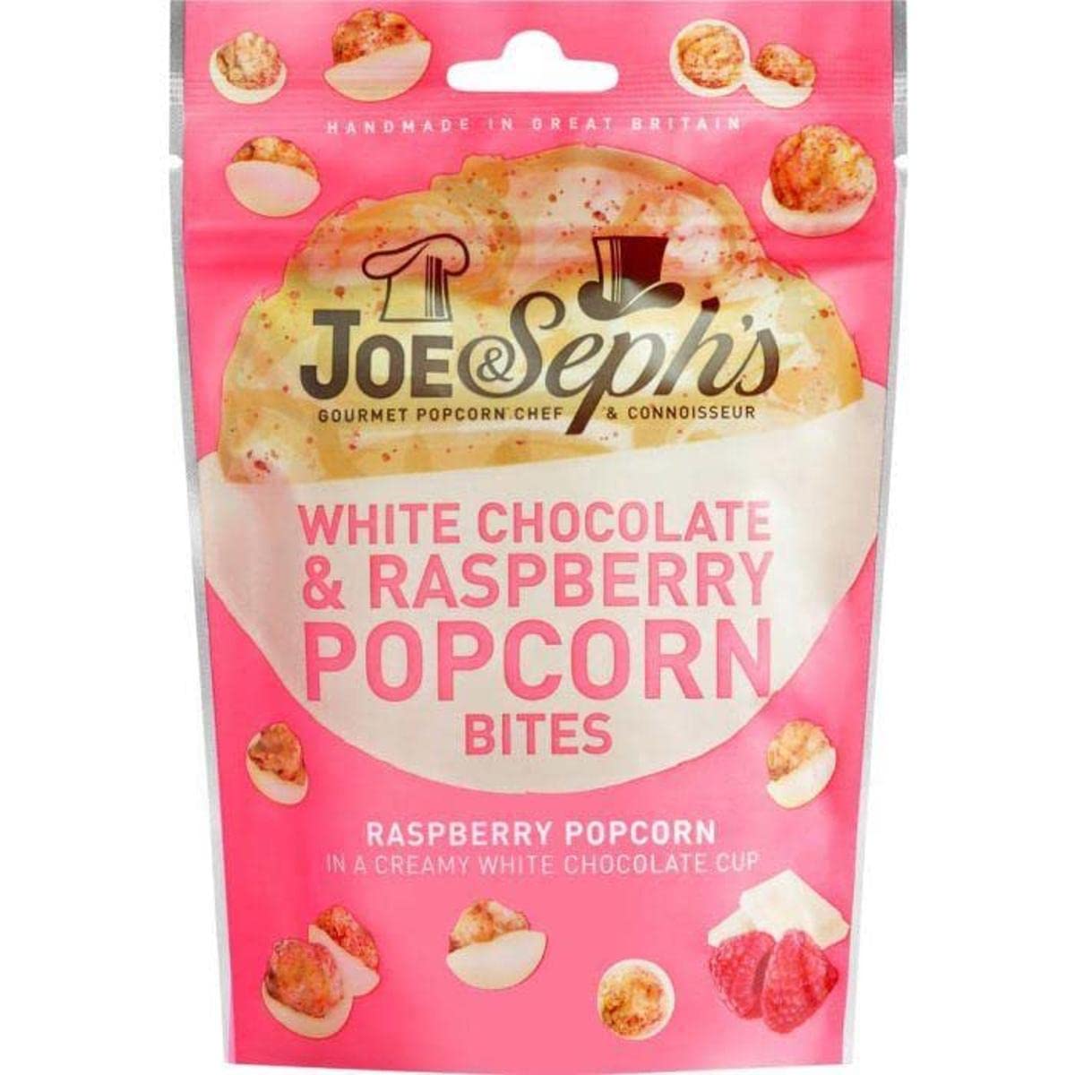 Joe & Seph's Popcorn-Häppchen mit weißer Schokolade und Himbeere (63 g)