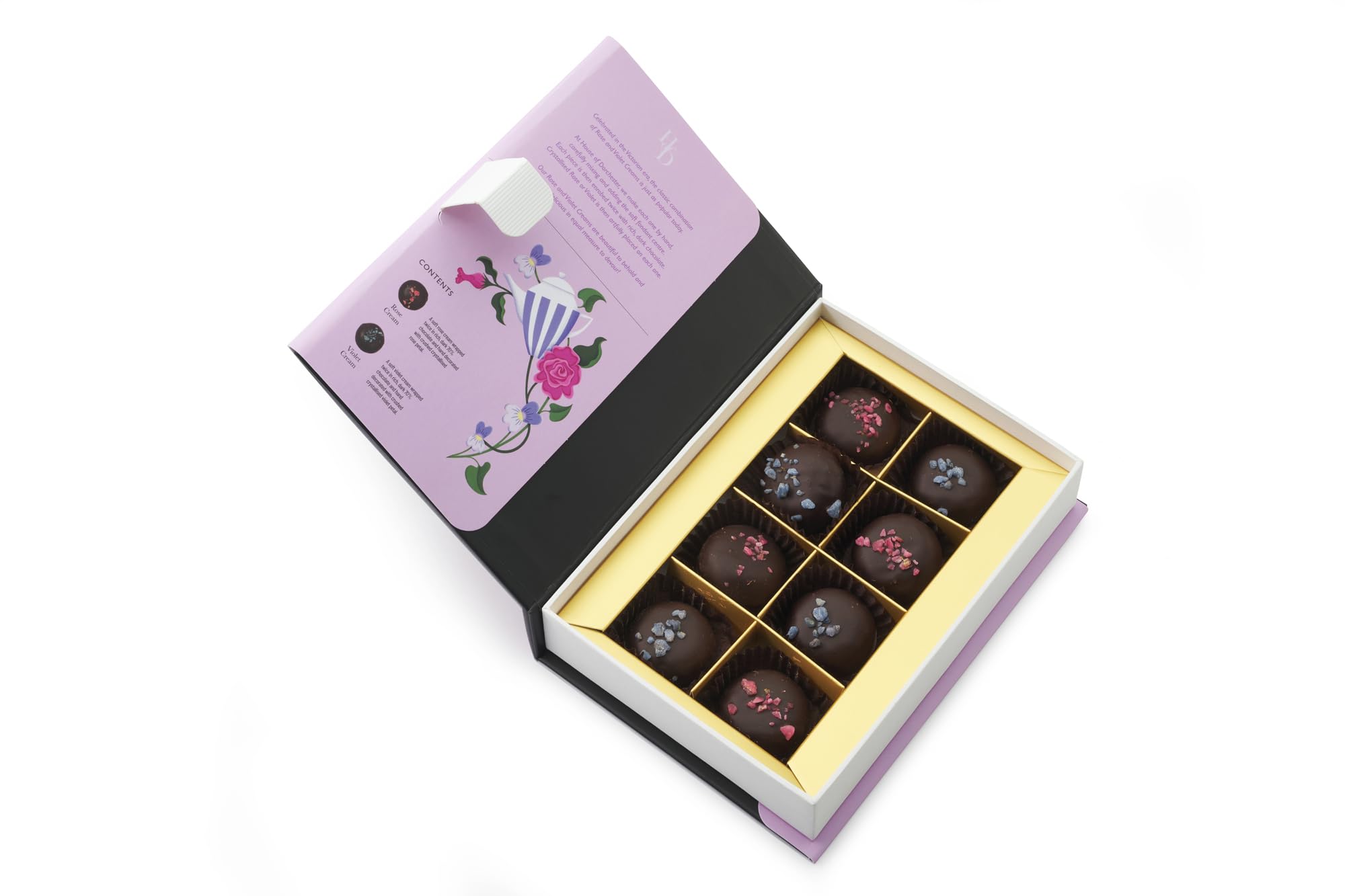 House of Dorchester Library Collection – Schokoladenbuchbox mit Rose & Violet Creams