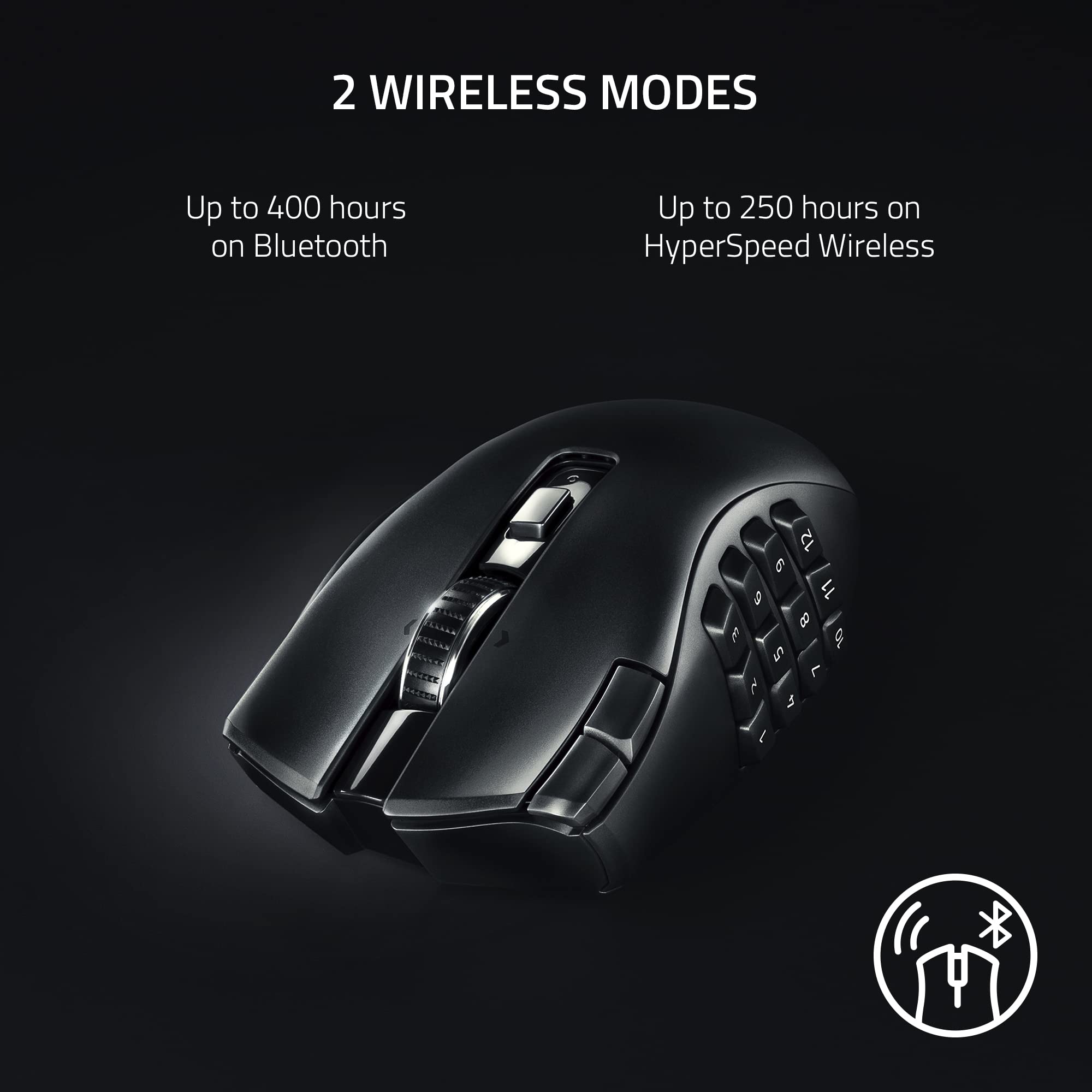 Razer Naga V2 HyperSpeed – Kabellose MMO-Gaming-Maus mit 19 programmierbaren Tasten, Schwarz