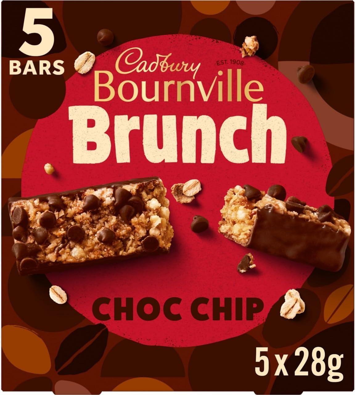 Cadbury Bournville Brunch Bar Chocolate Chip, Müsliriegel aus dunkler Schokolade mit Hafer, 140 g