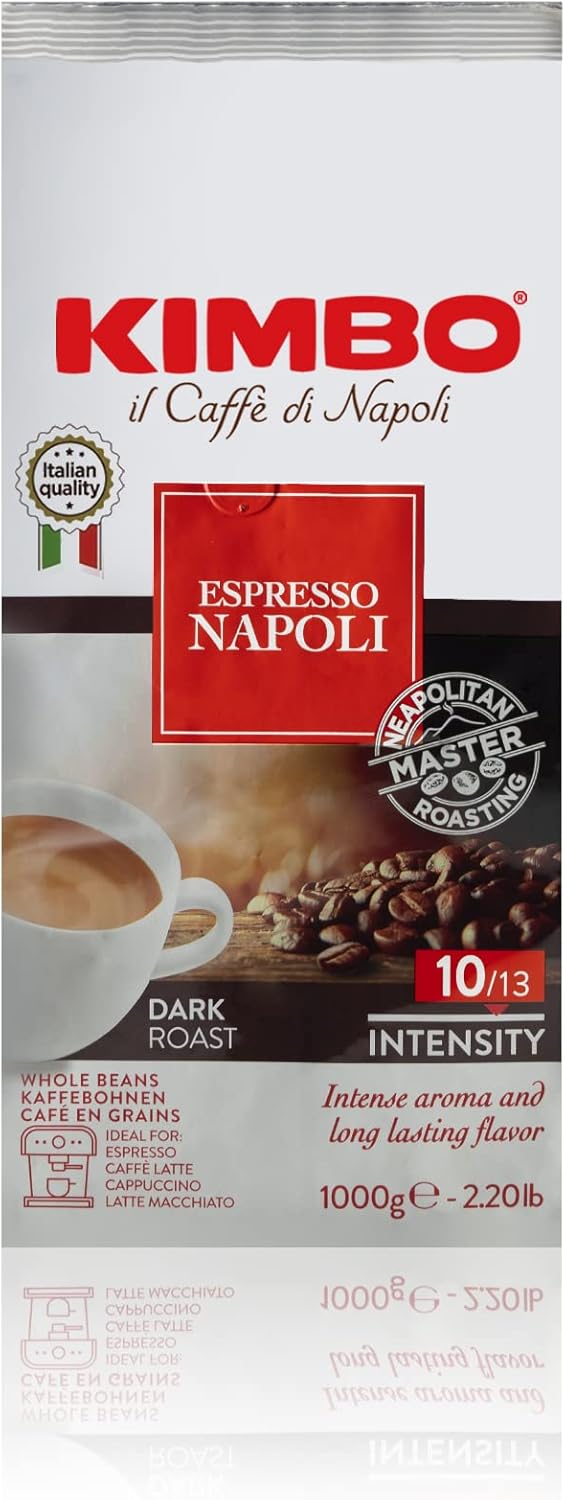 Kimbo Espresso Napoletano Ganze Kaffeebohnen, dunkle Röstung, 1-kg-Beutel