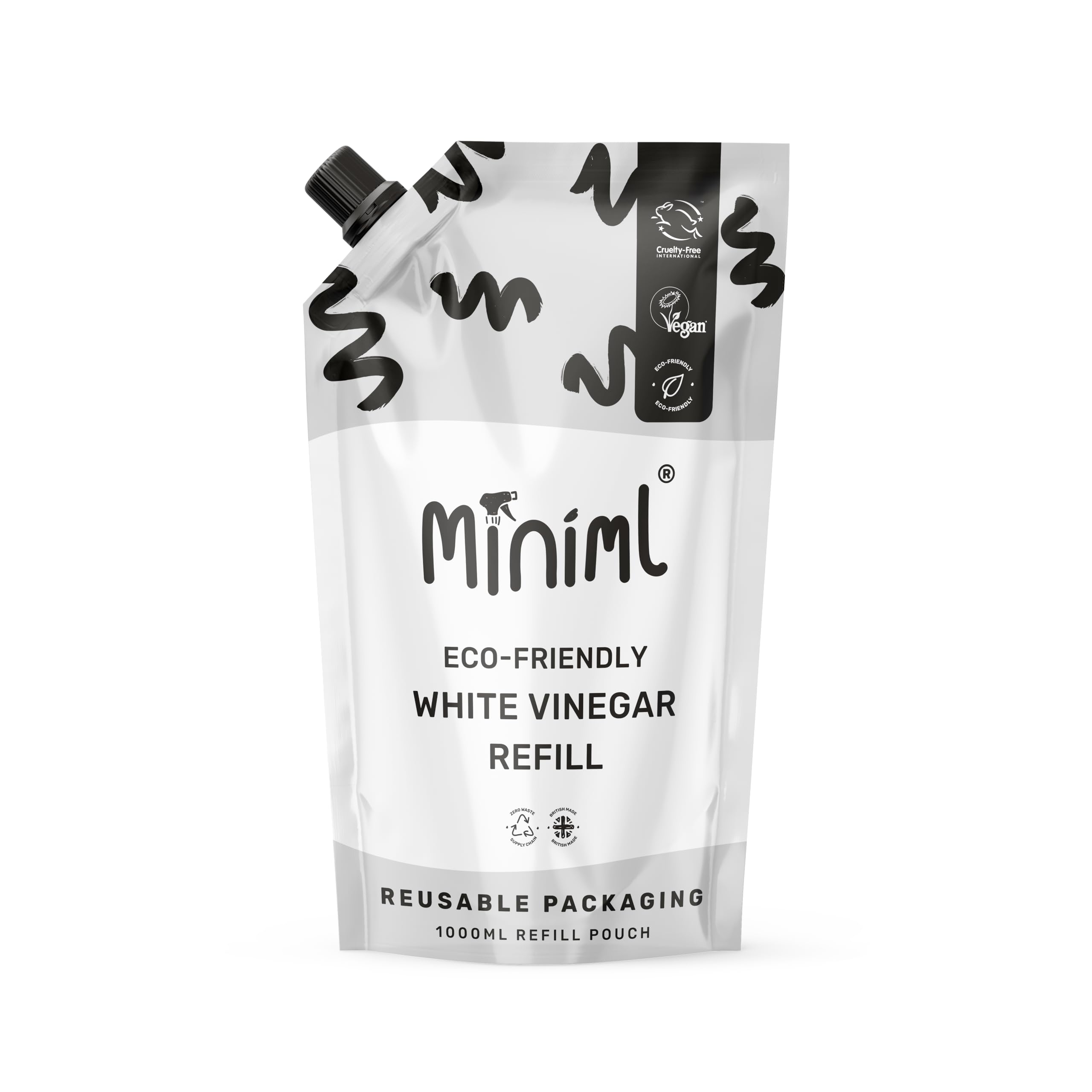 Miniml Eco Weißer Essig, geruchsneutral, 1 l Nachfüllpackung – natürlicher Reiniger für mehrere Oberflächen