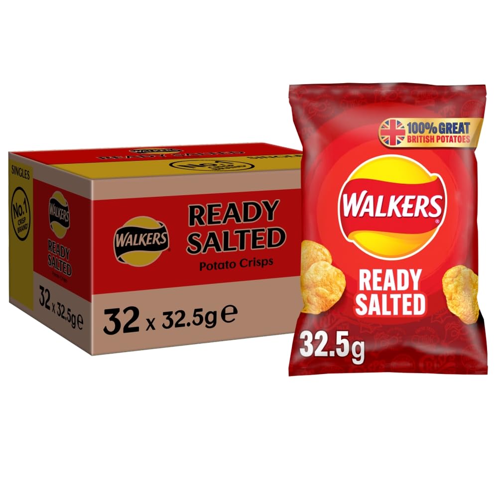 Walkers Ready Salted Crisps 32,5 g (Karton mit 32 Stück)