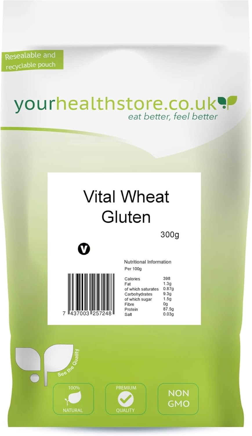 yourhealthstore® Vitales Weizenglutenmehl 300 g – 87,5 % Protein, gentechnikfrei, wiederverschließbarer Beutel