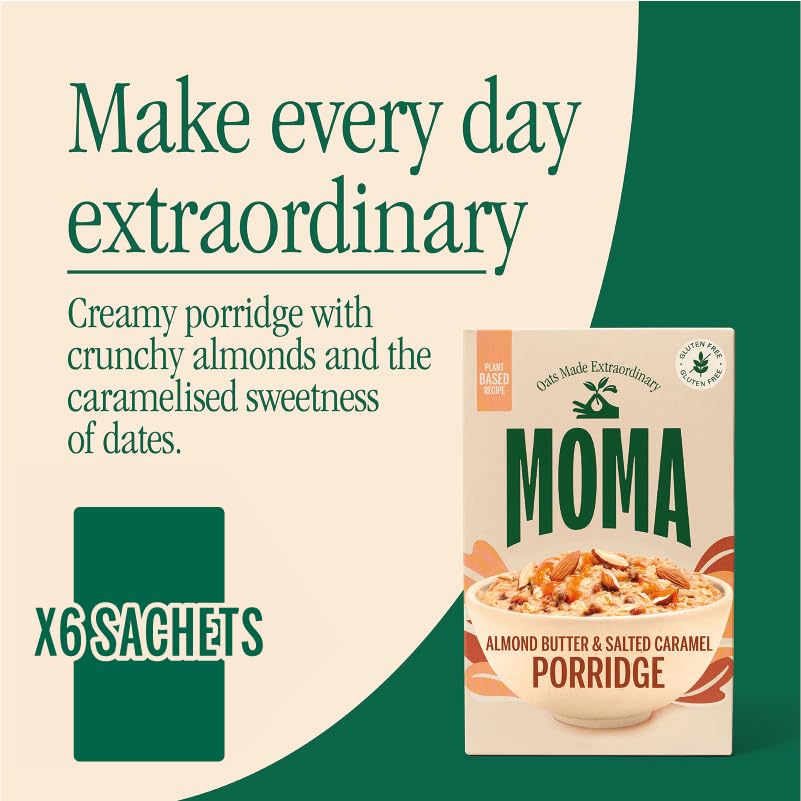 MOMA Porridge-Beutel mit Mandelbutter und gesalzenem Karamell – 6 x 40 g