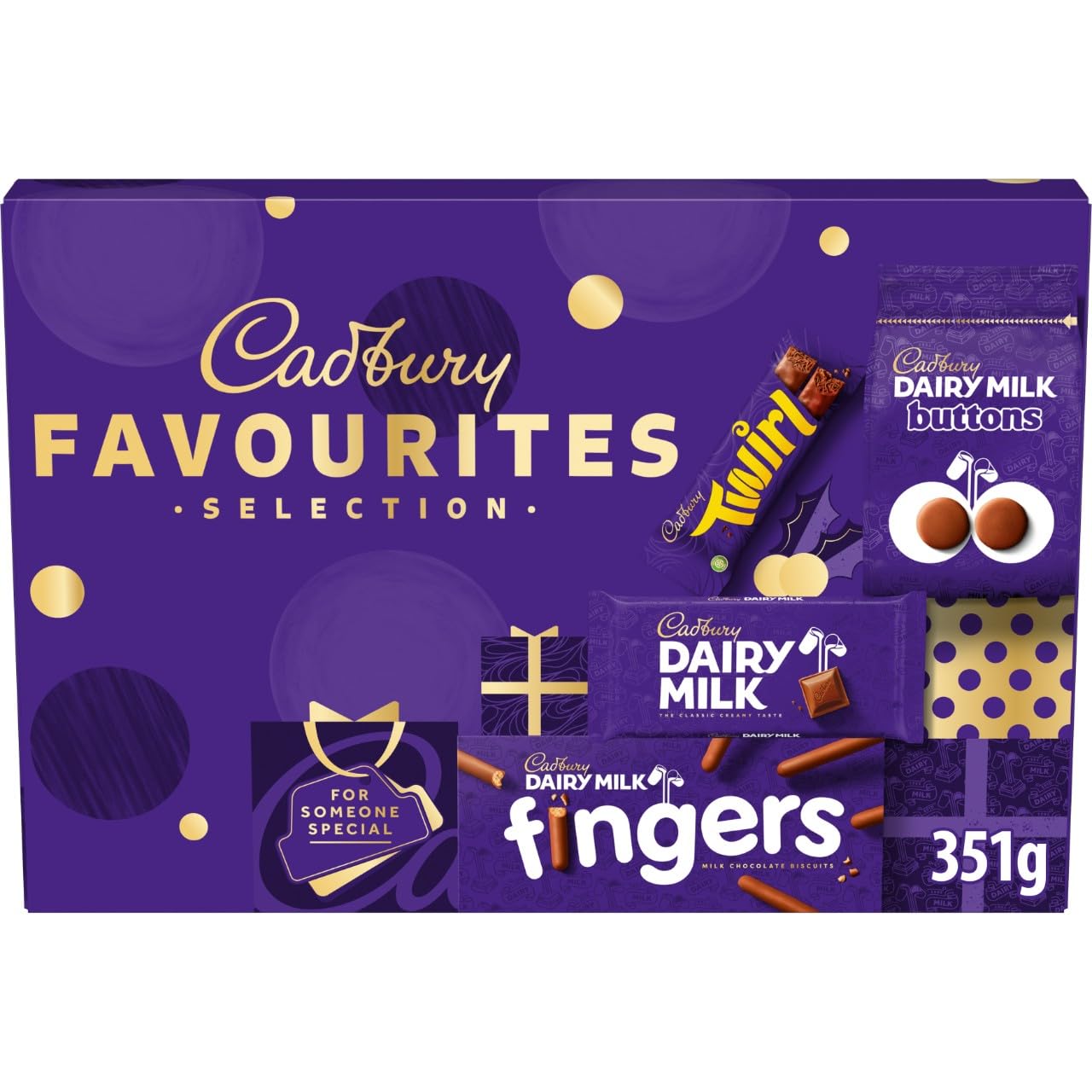 Cadbury Favourites Schokoladen-Auswahlbox, 351 g, Weihnachtsgeschenk mit Dairy Milk Riegeln