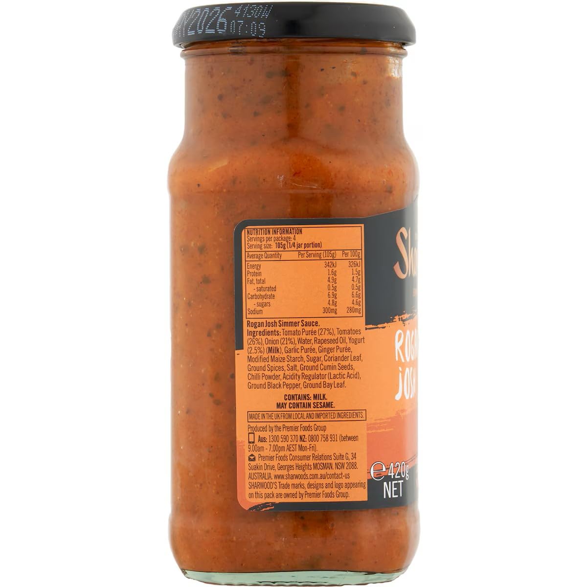 Sharwood's - Indische Rogan Josh Sauce – Mittelscharfes Tomatencurry mit Joghurt 420g