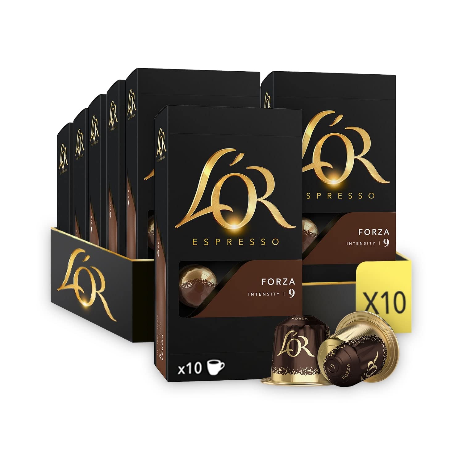 L'OR Espresso Forza Kaffeepads x10 Intensität 9 - Aluminiumkapseln für Nespresso-Maschinen