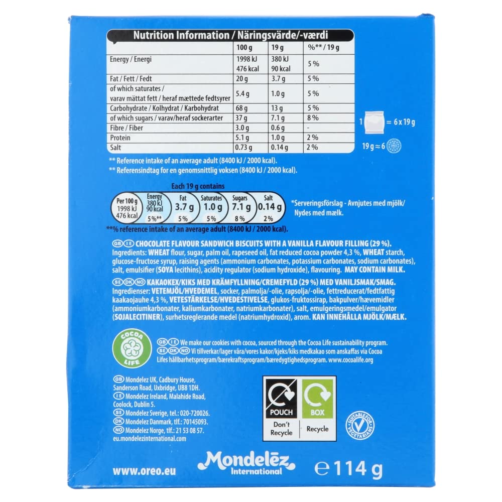 Oreo Chocolate Sandwich Biscuit Mini-Beutel, klassische Snacks mit Cremefüllung, 6er-Pack