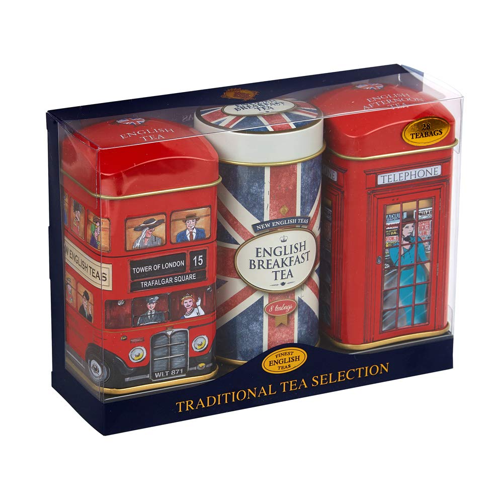 Heritage Tea Selection Dreifachdosen-Geschenkset mit 28 Teebeuteln – Bus, Union Jack, Telefonzelle