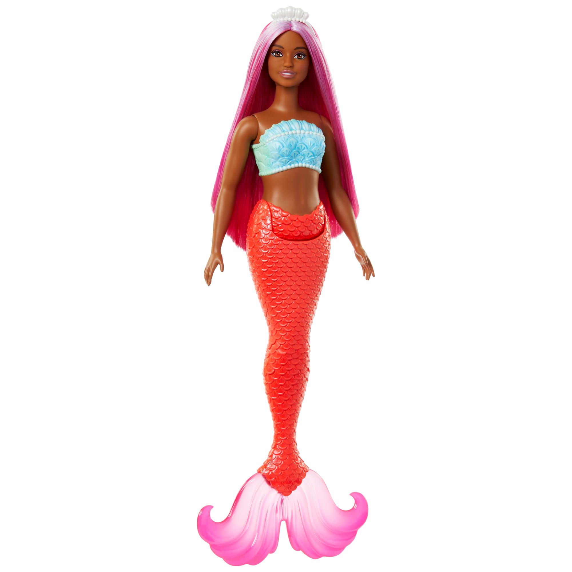 Barbie Meerjungfrau-Puppe – kurviger Körper mit Muschelmieder und tropischem roten Schwanz, ab 3 Jahren