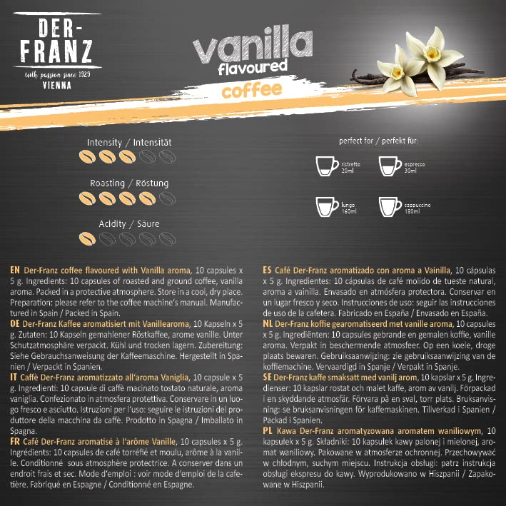 Der-Franz Kaffeekapseln Vanillearoma, 60 Kapseln (6x10) - Nespresso kompatibel
