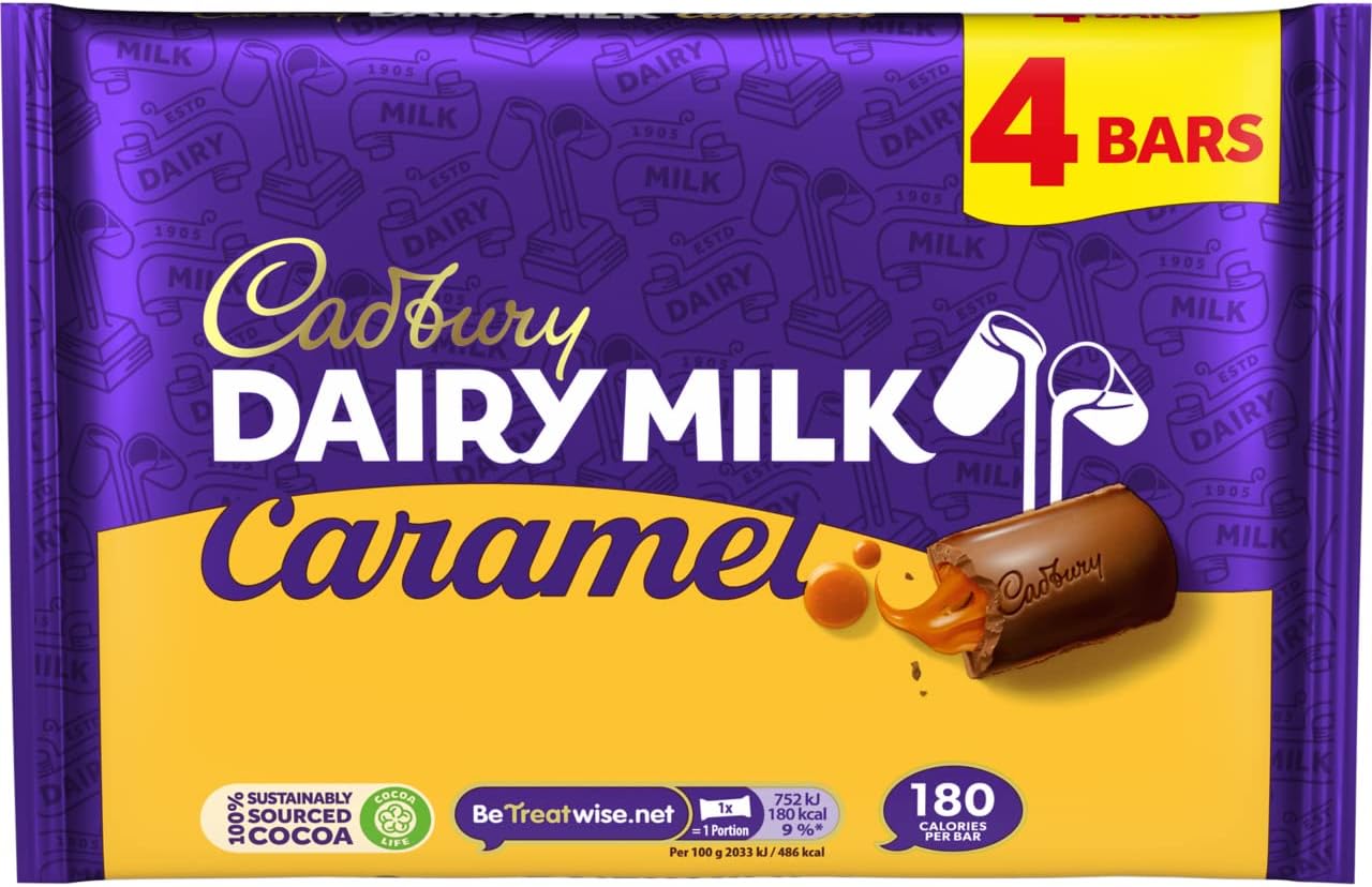 Cadbury Dairy Milk Karamell-Schokoriegel, 37 g (4er-Pack)